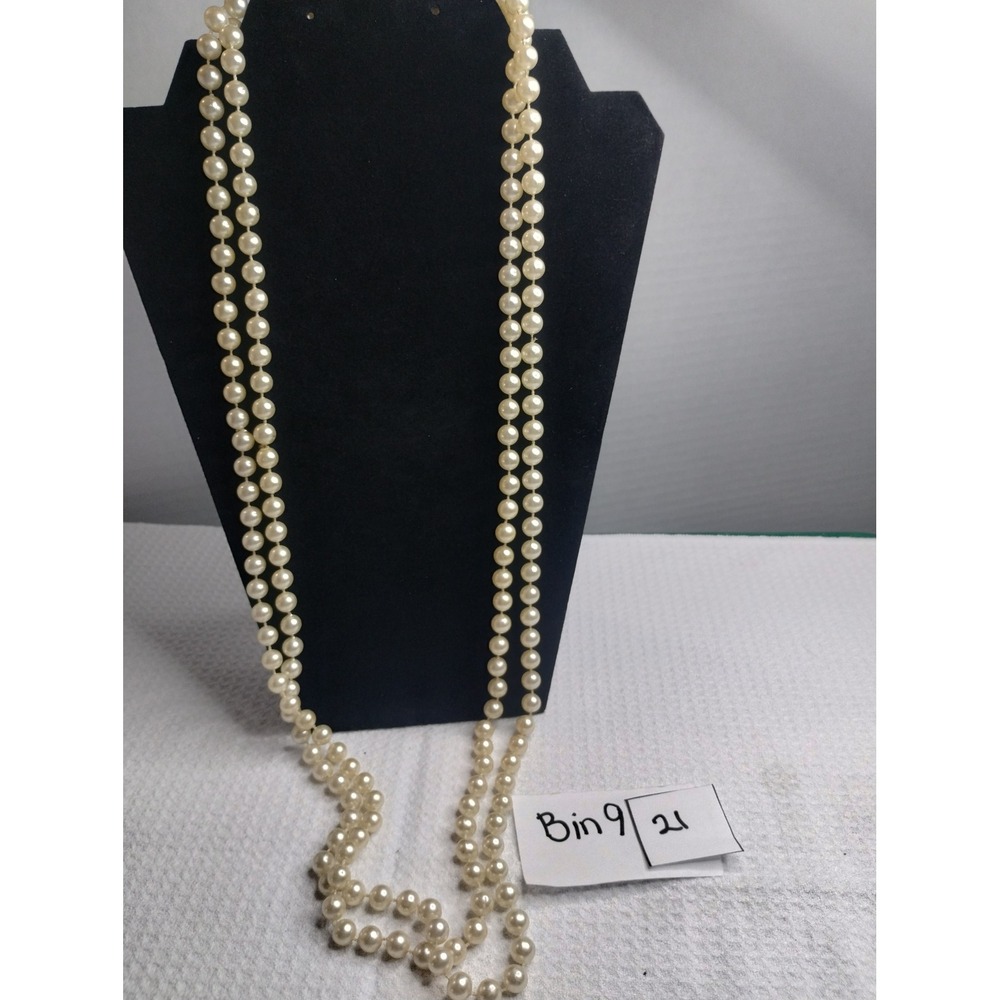 Vintage Style Long Faux Pearl‎ Rope Necklace 56 Inch Cream Strand No Clasp